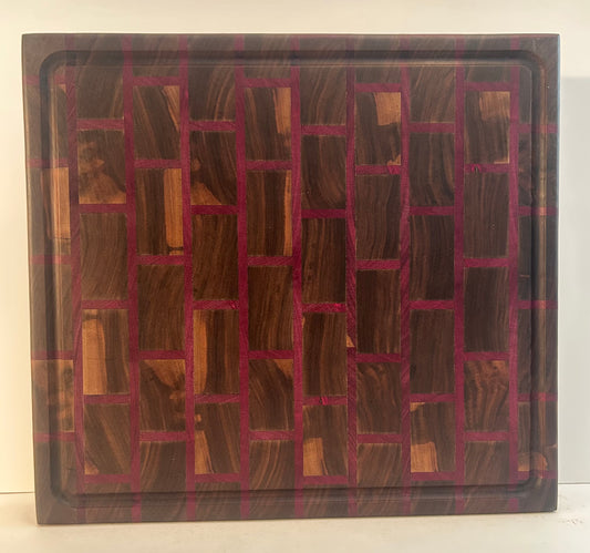 Walnut Purpleheart Brick Butcher Block (Square)